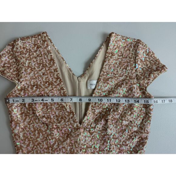 Dress The Population Women's Zoe Sequin Mini Dress Cap Sleeves Beige Tan Size M - Picture 6 of 12